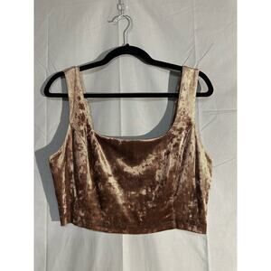 Le Lis Crop Top Womens Large Brown Houndstooth Black Velvet Stretch Square Neck